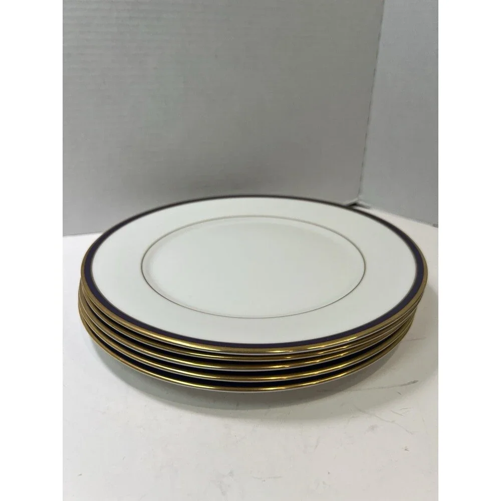 Lenox Oxford Annapolis Blue Bone China Gold Trim Dinner Plate Set Of 5